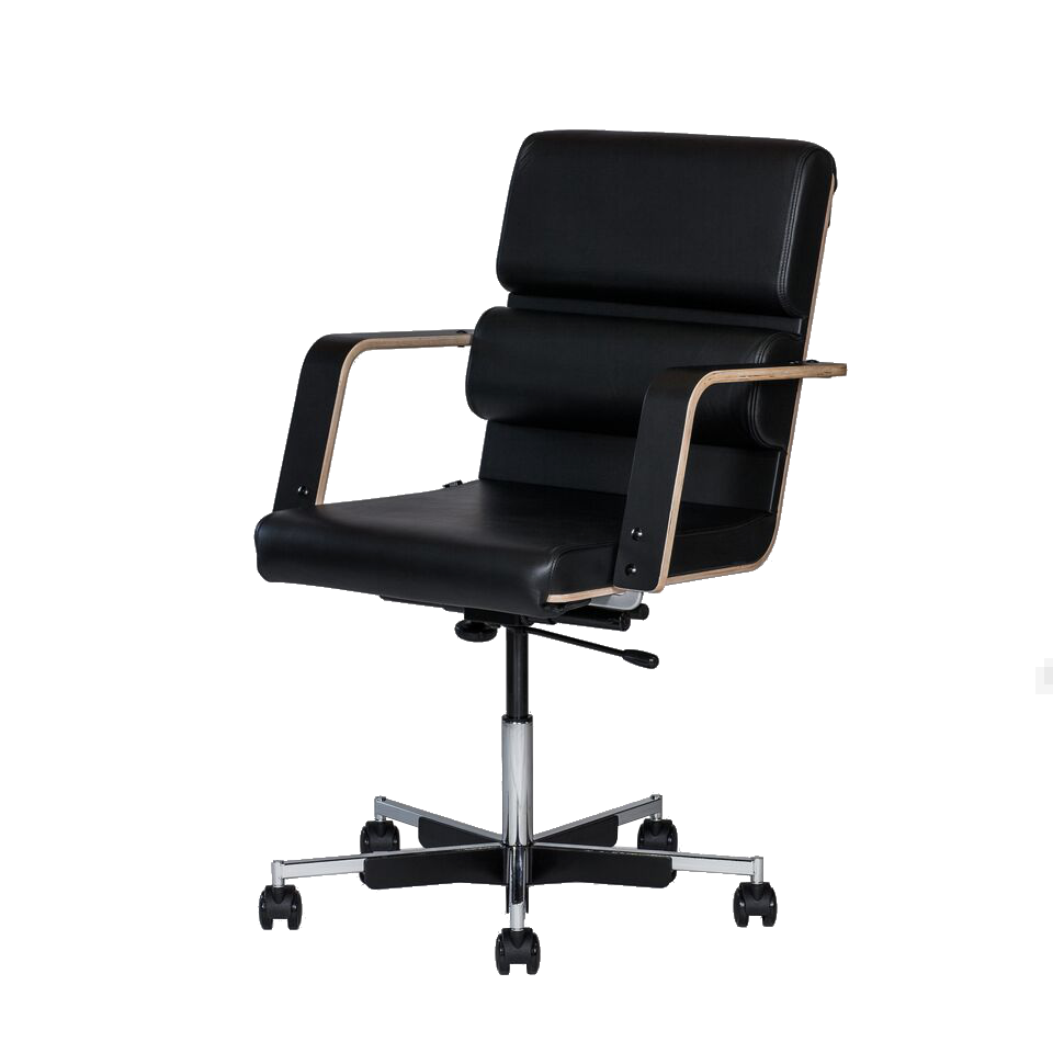 Office chair low backrest black leather Yrjo Kukkapuro